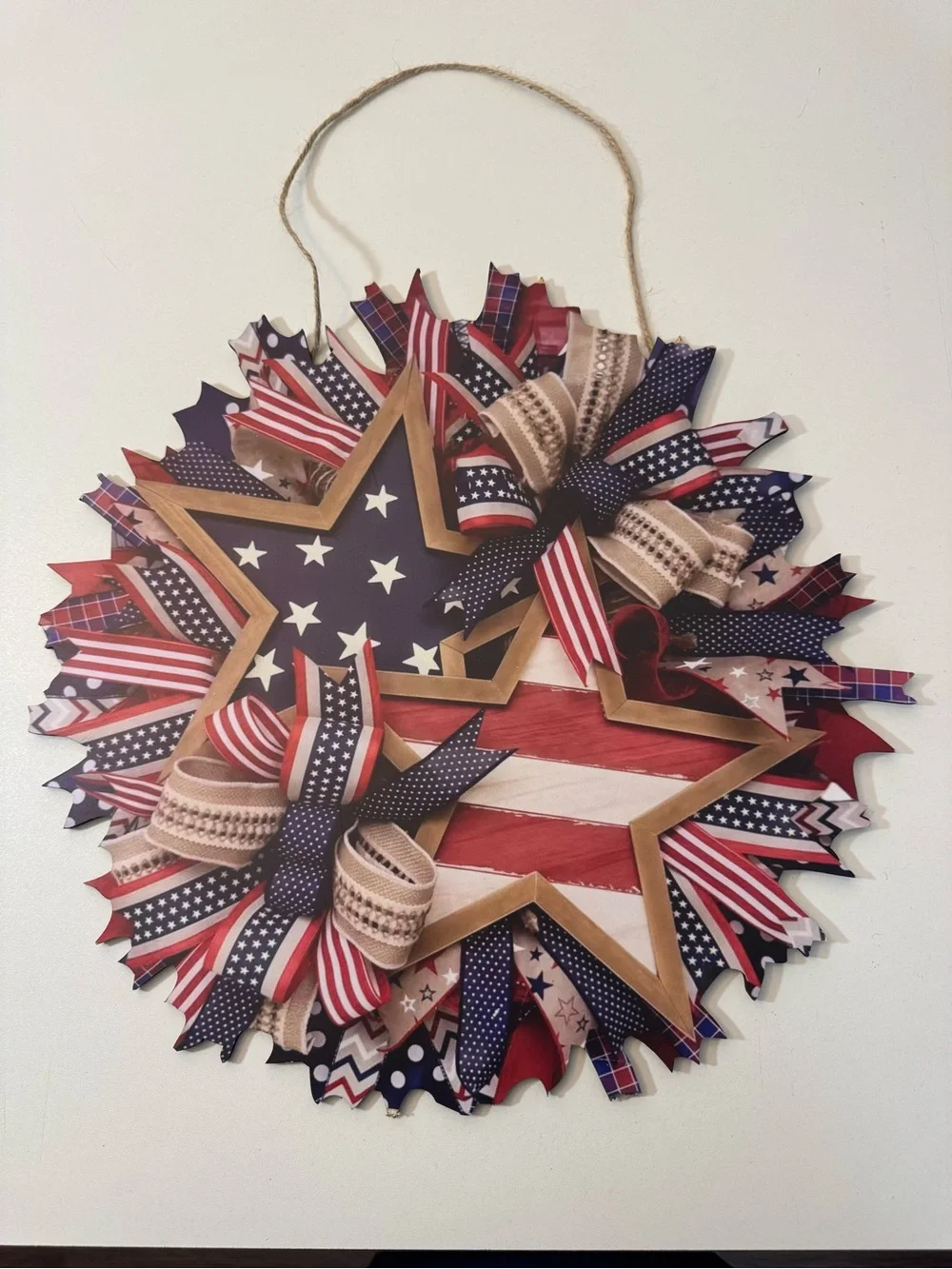 Patriotic Star Ribbon Wall Hanging - Red, White & Blue Holiday Decor